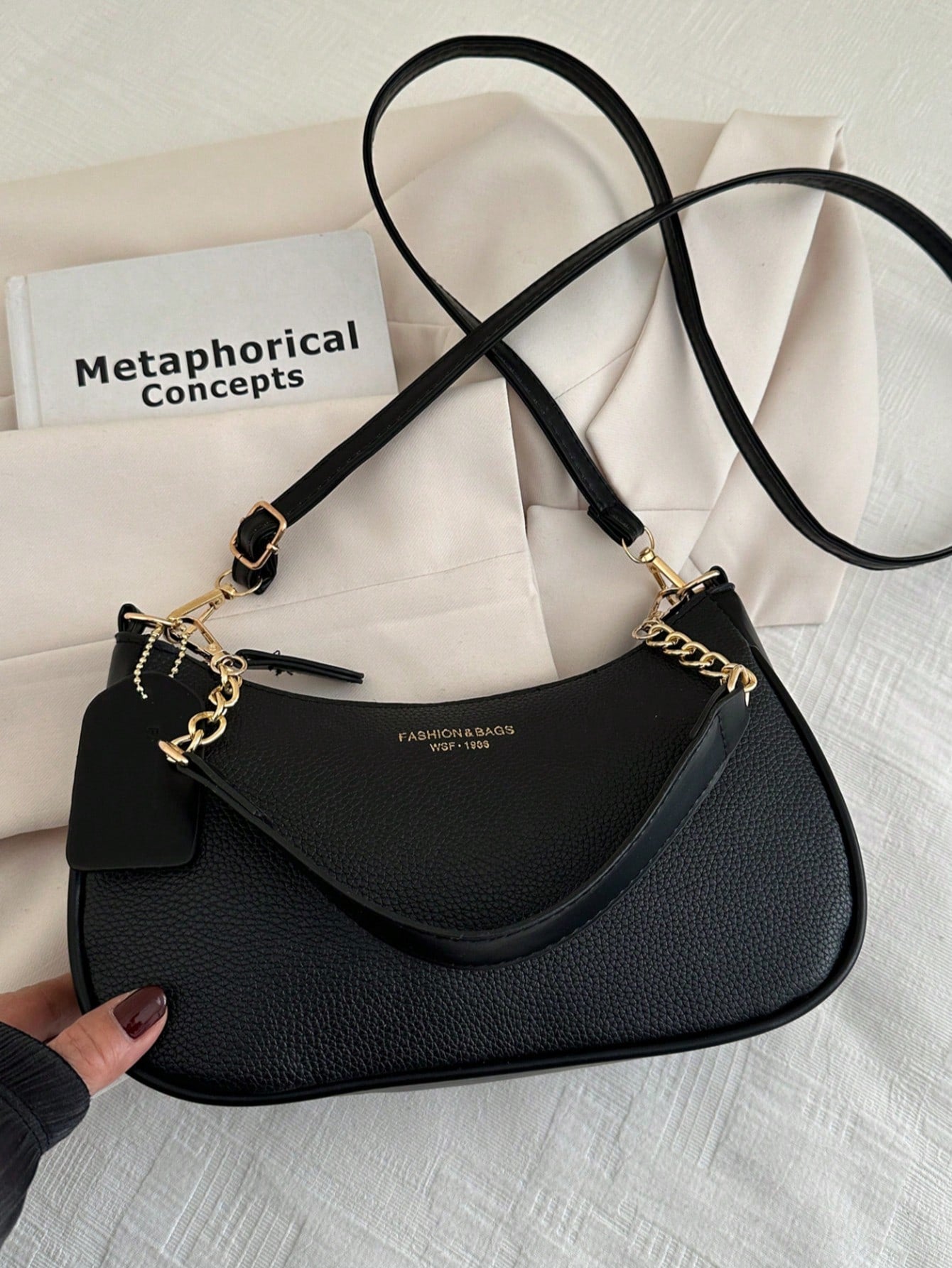 1pc Solid Color PU Leather Fashion Underarm Bag.  Large Capacity Shoulder Bag, Business Commuter Messenger Bag