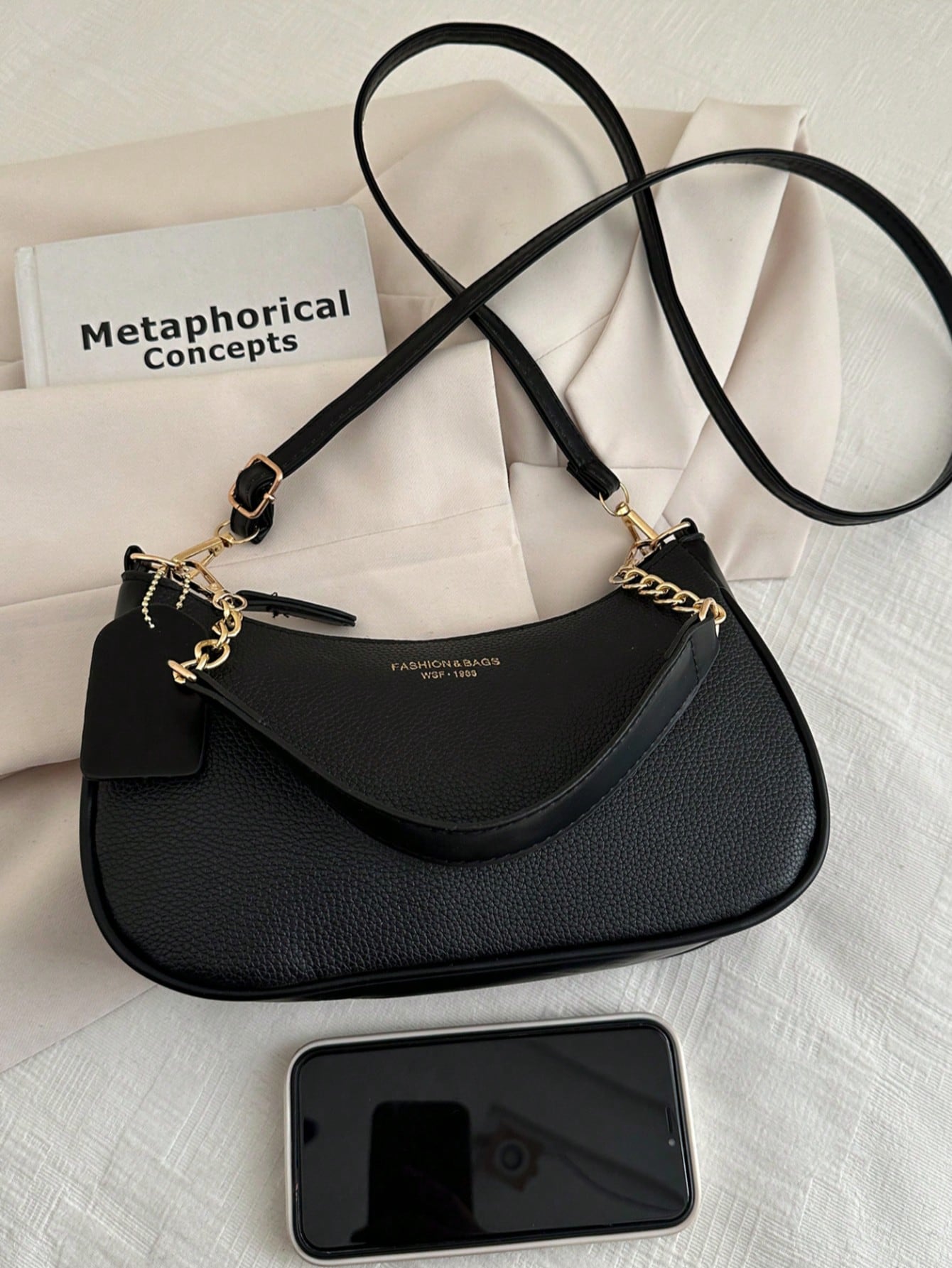 1pc Solid Color PU Leather Fashion Underarm Bag.  Large Capacity Shoulder Bag, Business Commuter Messenger Bag