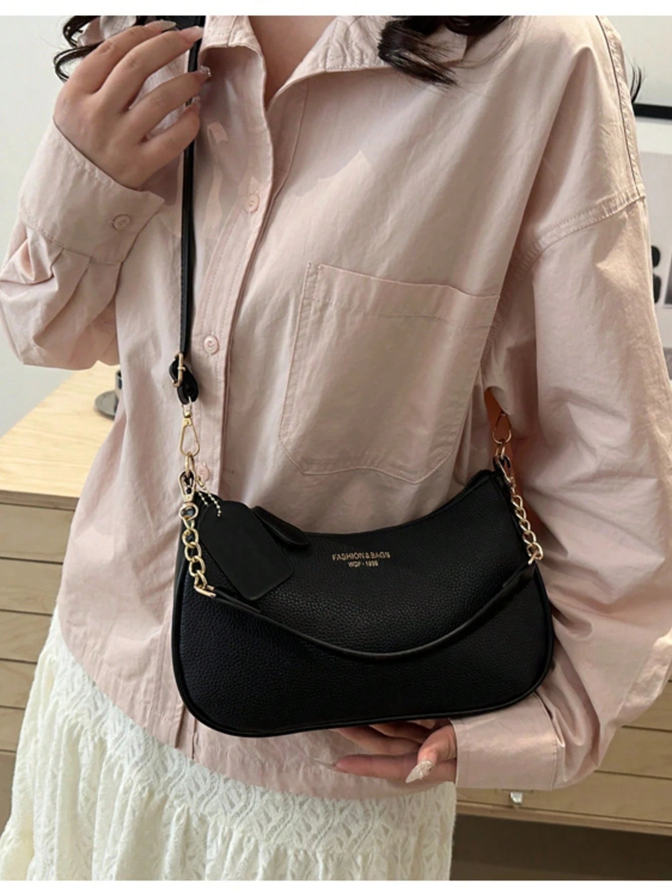 1pc Solid Color PU Leather Fashion Underarm Bag.  Large Capacity Shoulder Bag, Business Commuter Messenger Bag