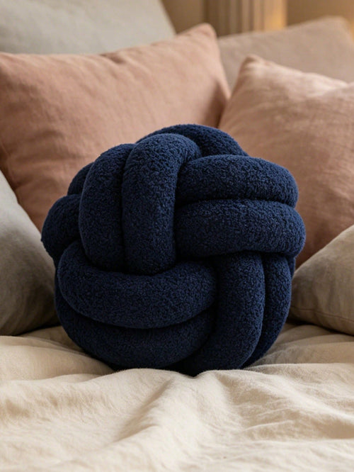 1pc Solid Color Versatile Lambswool Material 2-Strand 8-Sided Ball Decor Throw Pillow, Sofa Coffee Table Decorative Ornament, Bedroom Bedside Decor Pillow, Navy Blue