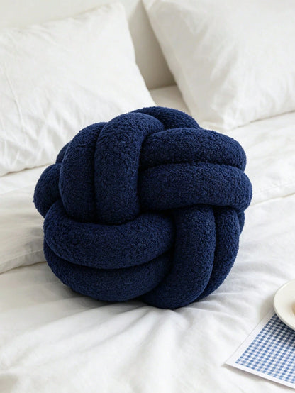 1pc Solid Color Versatile Lambswool Material 2-Strand 8-Sided Ball Decor Throw Pillow, Sofa Coffee Table Decorative Ornament, Bedroom Bedside Decor Pillow, Navy Blue