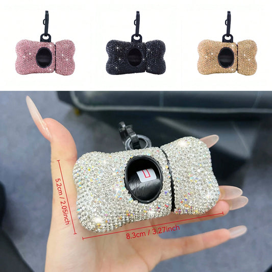 1pc Sparkling Rhinestone Dog Poop Bag Holder, Bone Shaped, Cat And Dog Supplies, Dog Poop Bag Dispenser, Pet Waste Bag Dispenser, Outdoor Dog Walking Accessory, Gift For Dogs, Puppies, Christmas