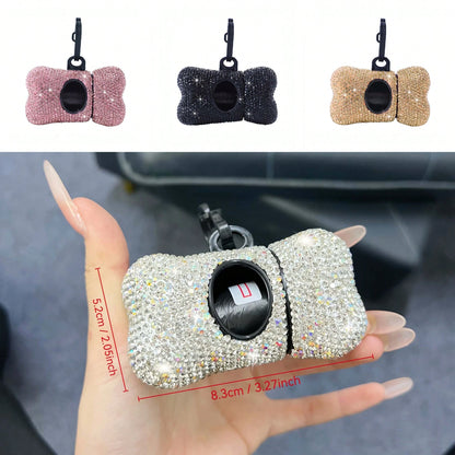1pc Sparkling Rhinestone Dog Poop Bag Holder, Bone Shaped, Cat And Dog Supplies, Dog Poop Bag Dispenser, Pet Waste Bag Dispenser, Outdoor Dog Walking Accessory, Gift For Dogs, Puppies, Christmas