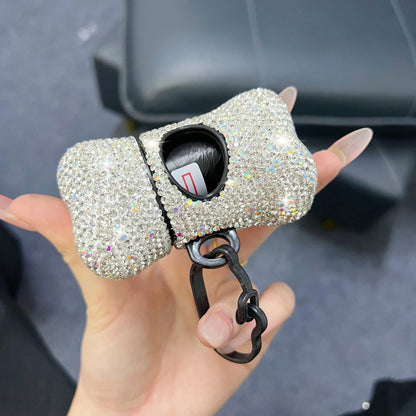 1pc Sparkling Rhinestone Dog Poop Bag Holder, Bone Shaped, Cat And Dog Supplies, Dog Poop Bag Dispenser, Pet Waste Bag Dispenser, Outdoor Dog Walking Accessory, Gift For Dogs, Puppies, Christmas