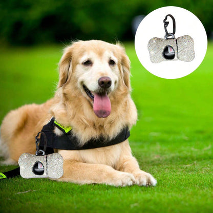 1pc Sparkling Rhinestone Dog Poop Bag Holder, Bone Shaped, Cat And Dog Supplies, Dog Poop Bag Dispenser, Pet Waste Bag Dispenser, Outdoor Dog Walking Accessory, Gift For Dogs, Puppies, Christmas
