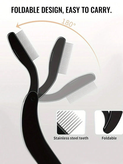 1pc Stainless Steel Eyelash Comb, Foldable Fine Tooth Comb To Separate And Groom Eyelashes And Brows, Makeup Tool, Portable For Travel