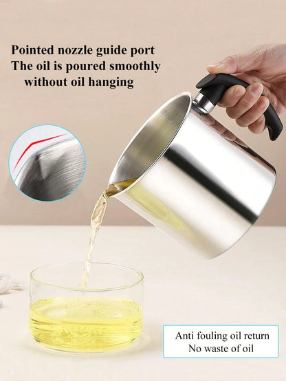 1pc Stainless Steel Oil Filter Containers, Oil Storage Bottle, Oil Storage Cup With Lid, With Strainer For Kitchen,Deep Fryer Oil Storage, Stainless Steel Oil Container, Multifunctional Oil Filter Pot