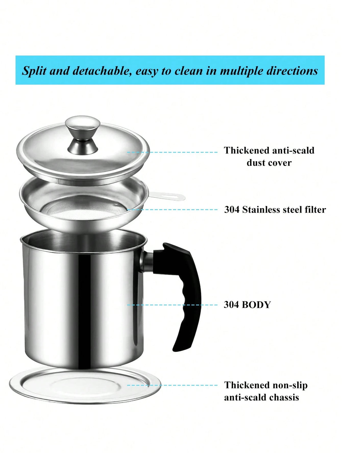 1pc Stainless Steel Oil Filter Containers, Oil Storage Bottle, Oil Storage Cup With Lid, With Strainer For Kitchen,Deep Fryer Oil Storage, Stainless Steel Oil Container, Multifunctional Oil Filter Pot