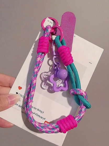 1pc Star Charm Wrist Phone Lanyard, Detachable Dual-Use Thumb Loop Wrist Strap, Outdoor Travel Hiking Braided Durable Wrist Cord Unisex, Comes With Pad (No Photo Card Included)