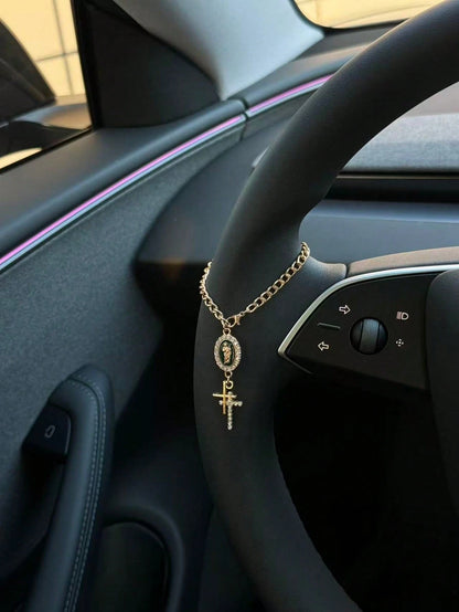 1pc Steering Wheel Decor, 15cm Adjustable Length, Minimalist, Cute, Creative Rosary Bead Car Pendant Accessory, Unique Fashion Car Hanging Decoration