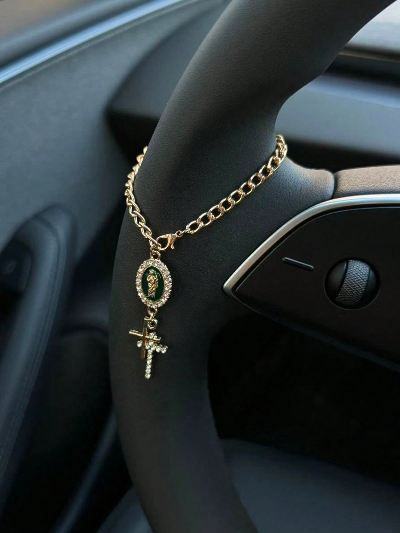 1pc Steering Wheel Decor, 15cm Adjustable Length, Minimalist, Cute, Creative Rosary Bead Car Pendant Accessory, Unique Fashion Car Hanging Decoration