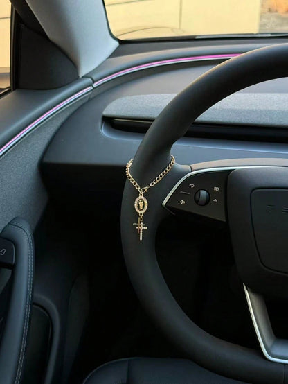 1pc Steering Wheel Decor, 15cm Adjustable Length, Minimalist, Cute, Creative Rosary Bead Car Pendant Accessory, Unique Fashion Car Hanging Decoration