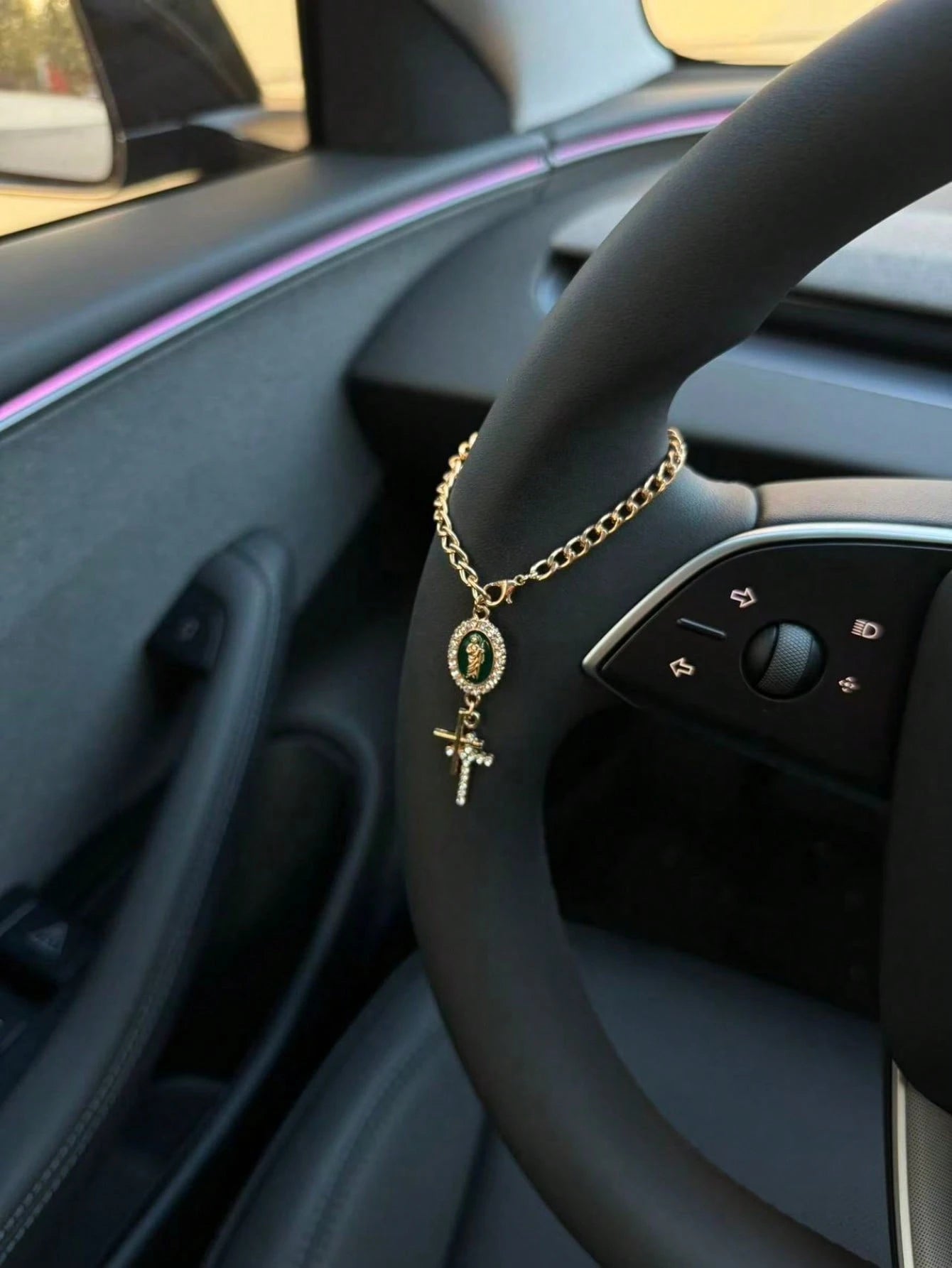 1pc Steering Wheel Decor, 15cm Adjustable Length, Minimalist, Cute, Creative Rosary Bead Car Pendant Accessory, Unique Fashion Car Hanging Decoration