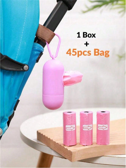 1pc Storage Container + 3 Rolls Random Diaper Bags, 45pcs (30x22cm Per Bag), Easy-To-Carry And Clean