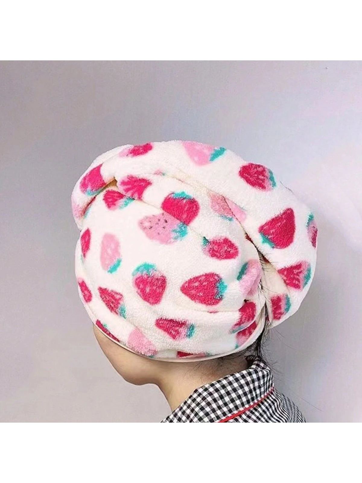 1pc Strawberry Printed Bath Cap Hair Drying Towel, Made Of Coral Fleece, Soft And Absorbent, Suitable For All Seasons In Bathroom Home Bathroom Decor Fall Decor Back To School Hair Bonnet Shower Towel