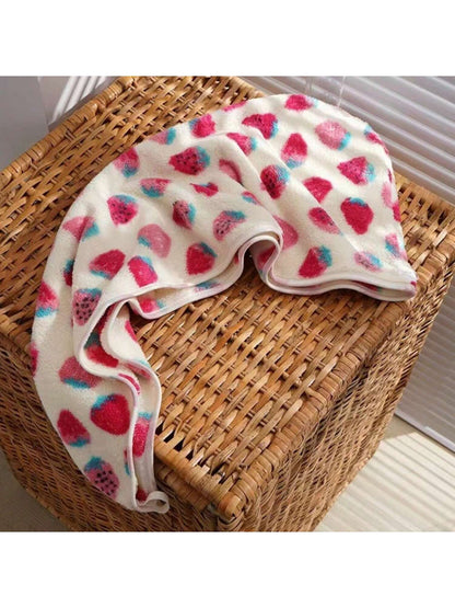 1pc Strawberry Printed Bath Cap Hair Drying Towel, Made Of Coral Fleece, Soft And Absorbent, Suitable For All Seasons In Bathroom Home Bathroom Decor Fall Decor Back To School Hair Bonnet Shower Towel