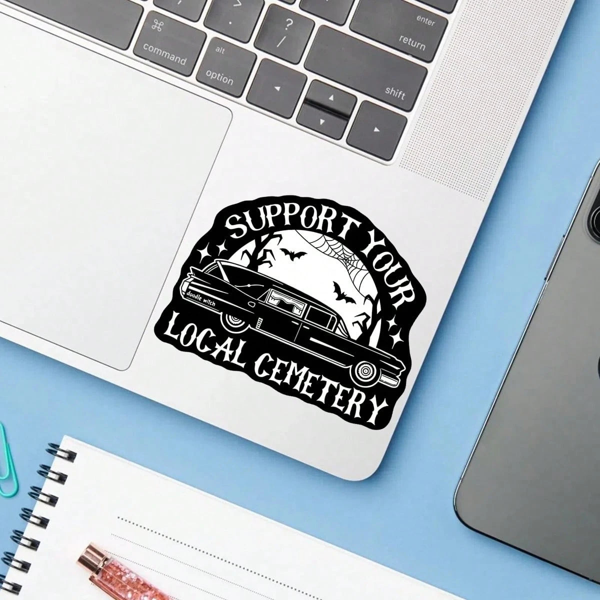 1PC Support Your Local Cemetery Sticker, Goth Halloween Spooky Vinyl Decal For Laptop Phone Case Luggage Water Bottle, Waterproof Dark Humor Decal Sticker, Aesthetic Stationery Scrapbook Accessories G