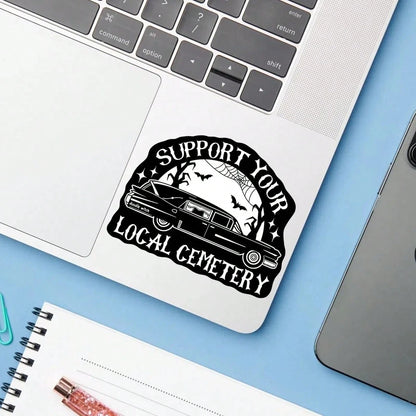 1PC Support Your Local Cemetery Sticker, Goth Halloween Spooky Vinyl Decal For Laptop Phone Case Luggage Water Bottle, Waterproof Dark Humor Decal Sticker, Aesthetic Stationery Scrapbook Accessories G