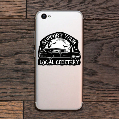 1PC Support Your Local Cemetery Sticker, Goth Halloween Spooky Vinyl Decal For Laptop Phone Case Luggage Water Bottle, Waterproof Dark Humor Decal Sticker, Aesthetic Stationery Scrapbook Accessories G
