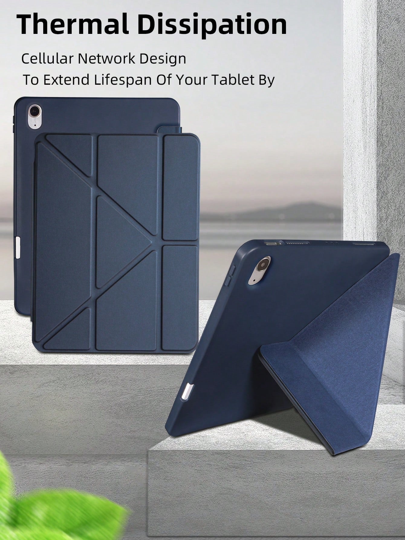 1pc Tablet Case Navy Blue, Foldable Stand With Pen Slot, Honeycomb Cooling Design, Auto Sleep/Wake, Minimalist/Casual For IPad Mini4/Mini5/Mini6/Mini7/Air/Air2/9.7/10.2/10.5/Air4/Air5/10th/10.9/Pro11