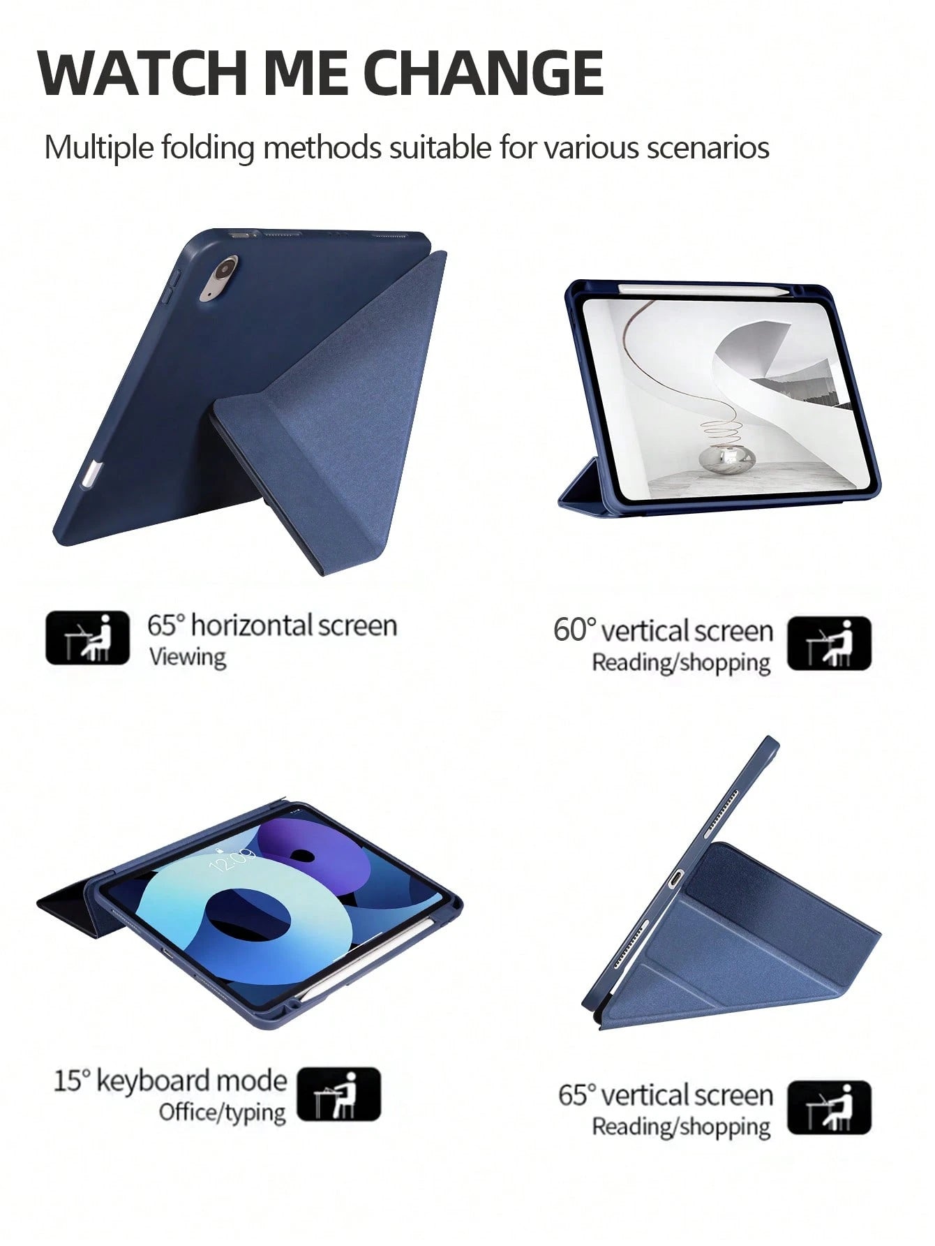 1pc Tablet Case Navy Blue, Foldable Stand With Pen Slot, Honeycomb Cooling Design, Auto Sleep/Wake, Minimalist/Casual For IPad Mini4/Mini5/Mini6/Mini7/Air/Air2/9.7/10.2/10.5/Air4/Air5/10th/10.9/Pro11