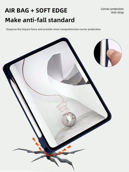 1pc Tablet Case Navy Blue, Foldable Stand With Pen Slot, Honeycomb Cooling Design, Auto Sleep/Wake, Minimalist/Casual For IPad Mini4/Mini5/Mini6/Mini7/Air/Air2/9.7/10.2/10.5/Air4/Air5/10th/10.9/Pro11