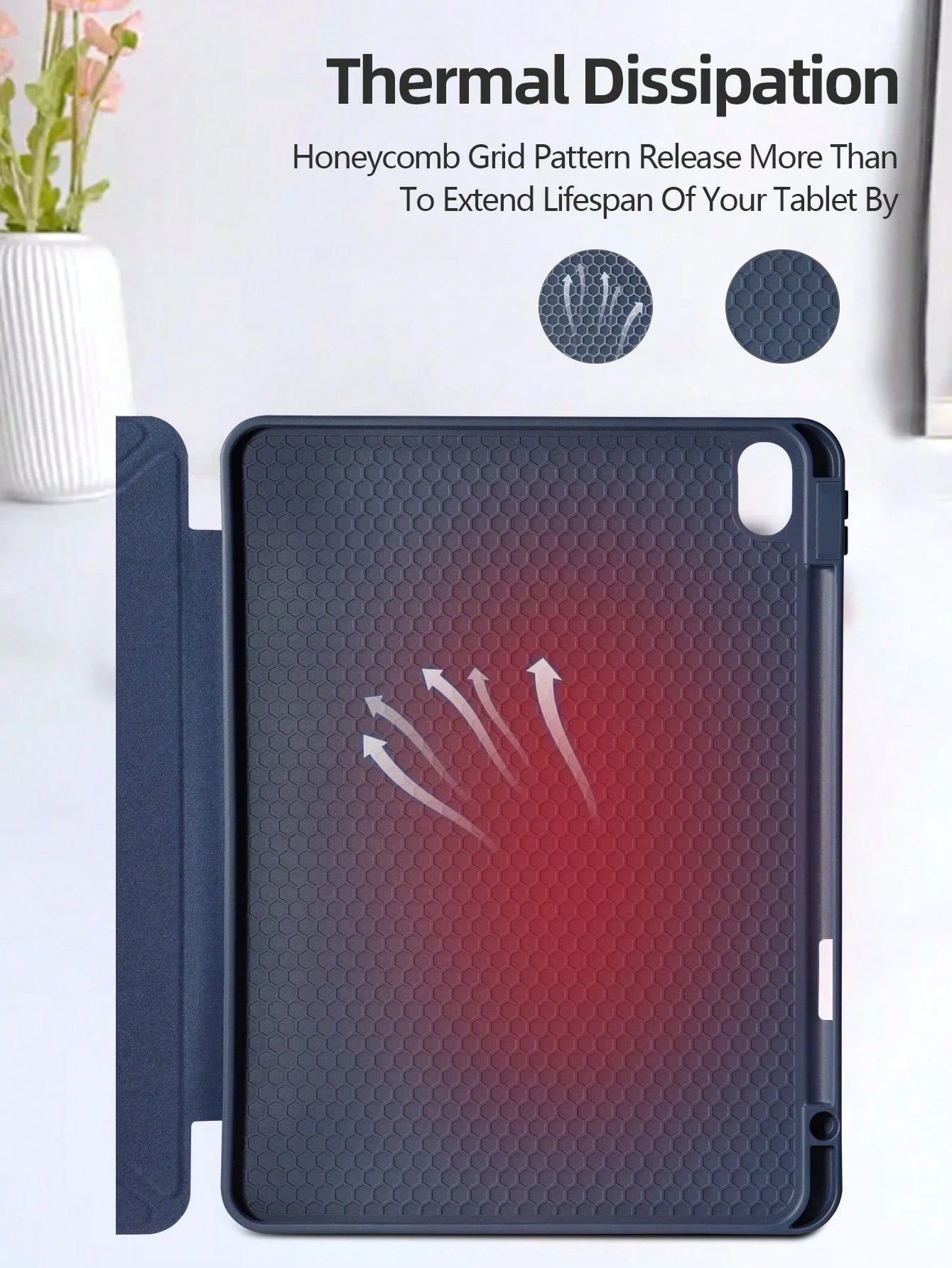 1pc Tablet Case Navy Blue, Foldable Stand With Pen Slot, Honeycomb Cooling Design, Auto Sleep/Wake, Minimalist/Casual For IPad Mini4/Mini5/Mini6/Mini7/Air/Air2/9.7/10.2/10.5/Air4/Air5/10th/10.9/Pro11