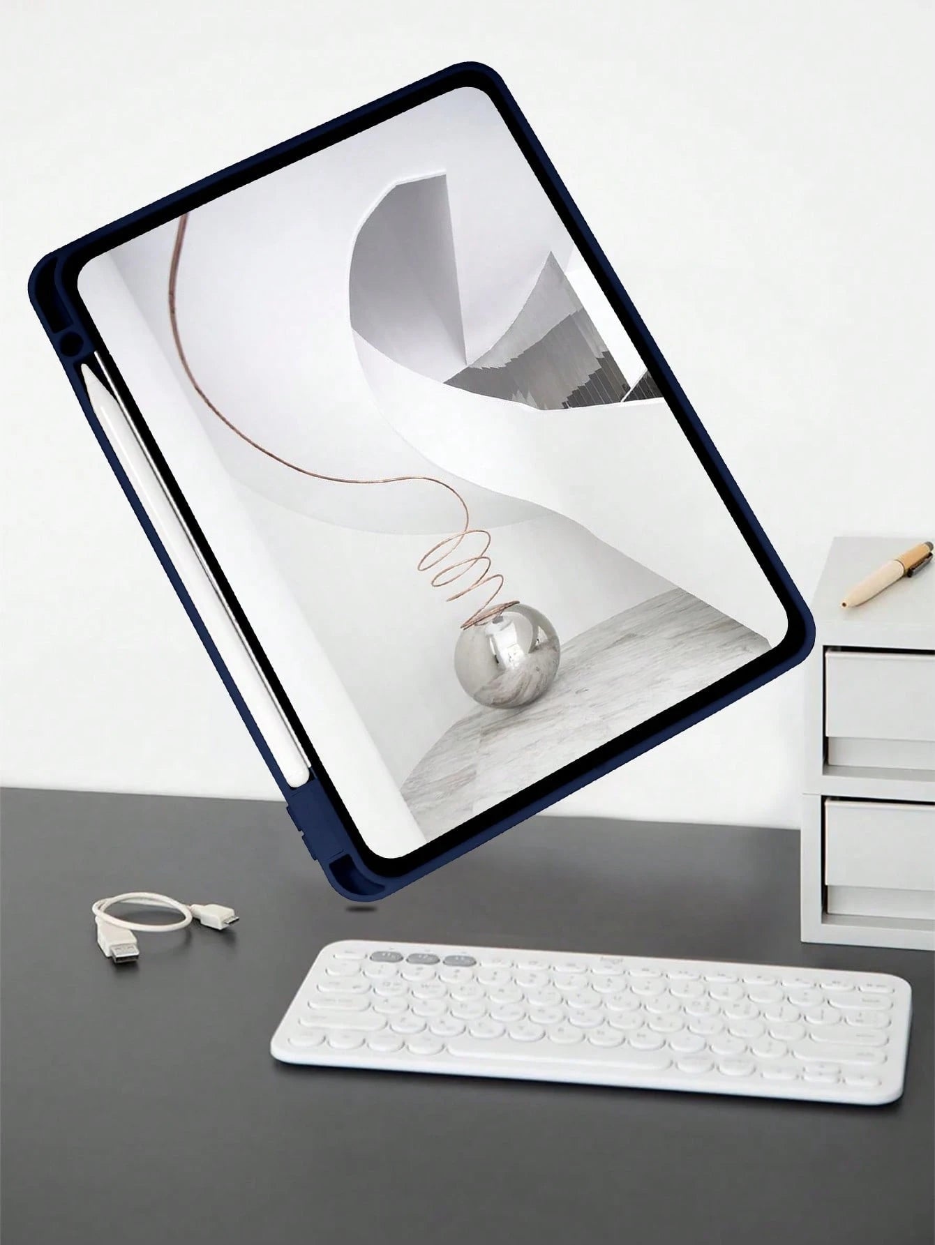 1pc Tablet Case Navy Blue, Foldable Stand With Pen Slot, Honeycomb Cooling Design, Auto Sleep/Wake, Minimalist/Casual For IPad Mini4/Mini5/Mini6/Mini7/Air/Air2/9.7/10.2/10.5/Air4/Air5/10th/10.9/Pro11
