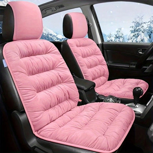 1pc Thickened Plush Warm Car Seat Cushion, One Piece Strap-Free, Backrest Car Interior Accessories, Winter