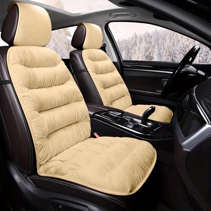 1pc Thickened Plush Warm Car Seat Cushion, One Piece Strap-Free, Backrest Car Interior Accessories, Winter