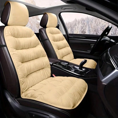 1pc Thickened Plush Warm Car Seat Cushion, One Piece Strap-Free, Backrest Car Interior Accessories, Winter