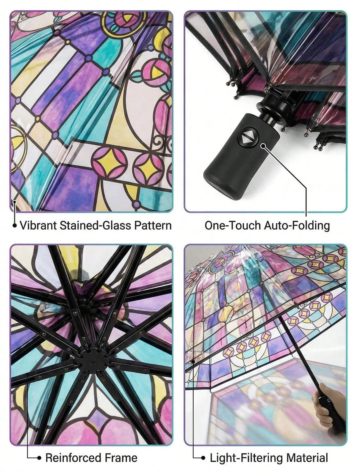 1PC Transparent Folding Automatic Umbrella, Compact Sturdy Durable Design, Suitable For Student Use