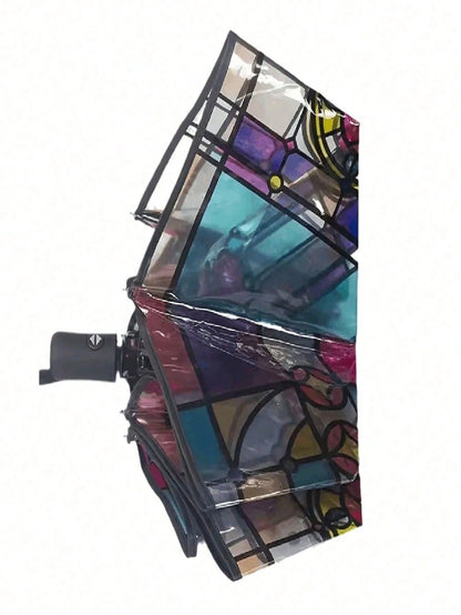 1PC Transparent Folding Automatic Umbrella, Compact Sturdy Durable Design, Suitable For Student Use