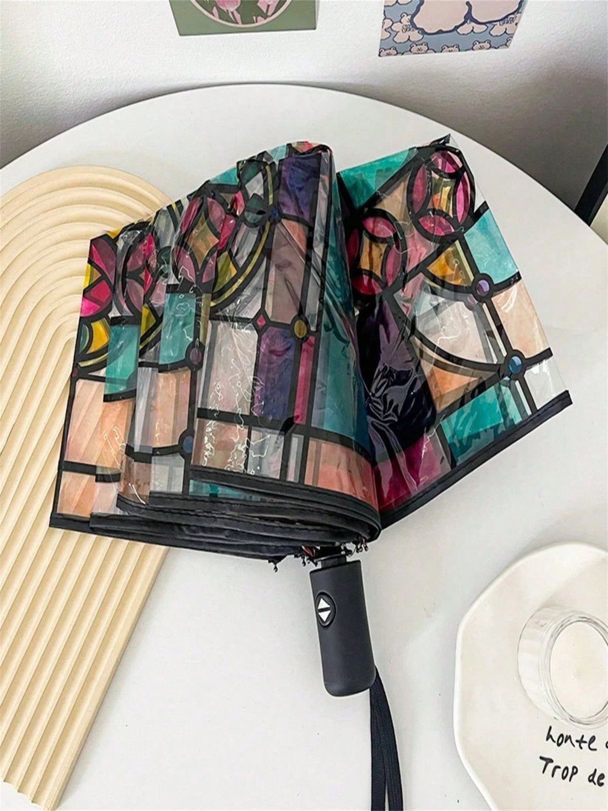 1PC Transparent Folding Automatic Umbrella, Compact Sturdy Durable Design, Suitable For Student Use