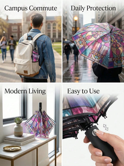 1PC Transparent Folding Automatic Umbrella, Compact Sturdy Durable Design, Suitable For Student Use