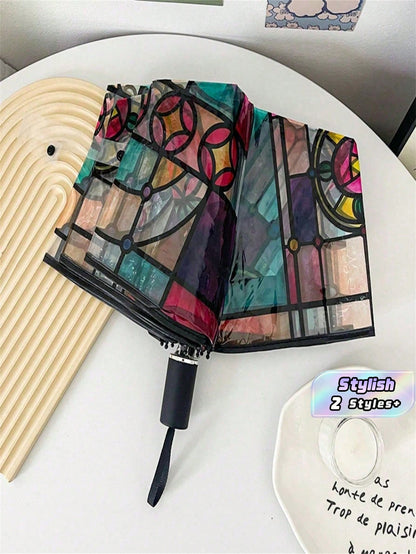 1PC Transparent Folding Automatic Umbrella, Compact Sturdy Durable Design, Suitable For Student Use