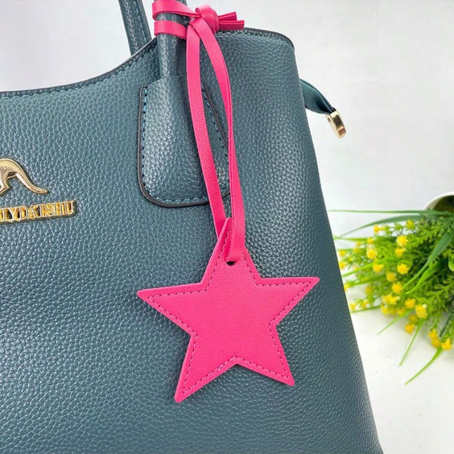 1pc Unisex PU Leather Five-Pointed Star Charm, Bag Pendant Leather Ornament, Gift Key Chain