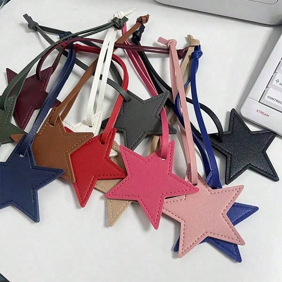 1pc Unisex PU Leather Five-Pointed Star Charm, Bag Pendant Leather Ornament, Gift Key Chain