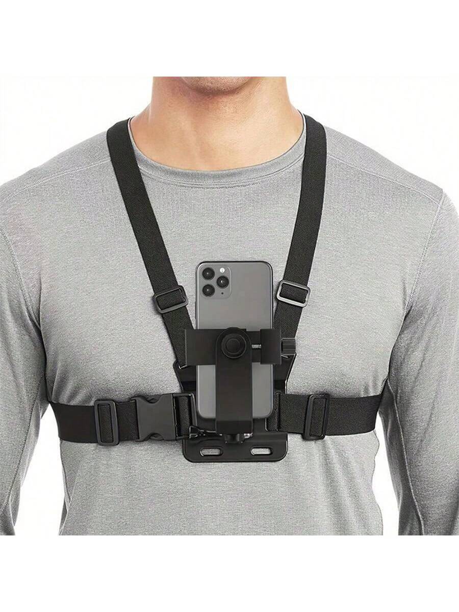 1pc Universal Phone Chest Mount Clip Holder, Outdoor POV Video Smartphone Clamp, Phone Chest Strap Mount, Headstrap Phone Mount, Shoulder Camera Strap, Convenient For Outdoor Live Streaming, Fishing