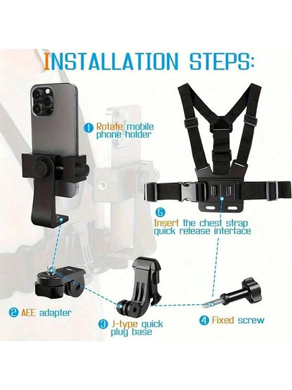 1pc Universal Phone Chest Mount Clip Holder, Outdoor POV Video Smartphone Clamp, Phone Chest Strap Mount, Headstrap Phone Mount, Shoulder Camera Strap, Convenient For Outdoor Live Streaming, Fishing