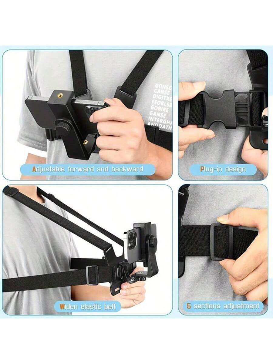 1pc Universal Phone Chest Mount Clip Holder, Outdoor POV Video Smartphone Clamp, Phone Chest Strap Mount, Headstrap Phone Mount, Shoulder Camera Strap, Convenient For Outdoor Live Streaming, Fishing