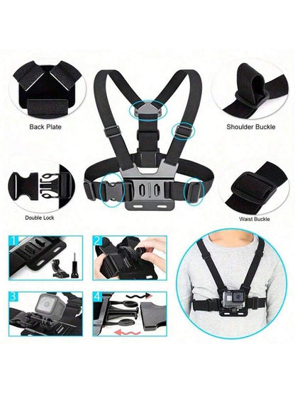 1pc Universal Phone Chest Mount Clip Holder, Outdoor POV Video Smartphone Clamp, Phone Chest Strap Mount, Headstrap Phone Mount, Shoulder Camera Strap, Convenient For Outdoor Live Streaming, Fishing