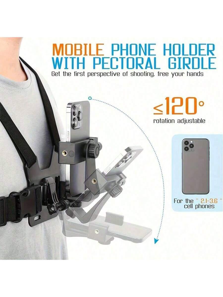 1pc Universal Phone Chest Mount Clip Holder, Outdoor POV Video Smartphone Clamp, Phone Chest Strap Mount, Headstrap Phone Mount, Shoulder Camera Strap, Convenient For Outdoor Live Streaming, Fishing