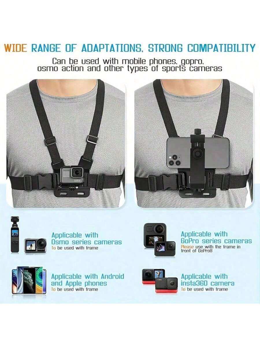 1pc Universal Phone Chest Mount Clip Holder, Outdoor POV Video Smartphone Clamp, Phone Chest Strap Mount, Headstrap Phone Mount, Shoulder Camera Strap, Convenient For Outdoor Live Streaming, Fishing