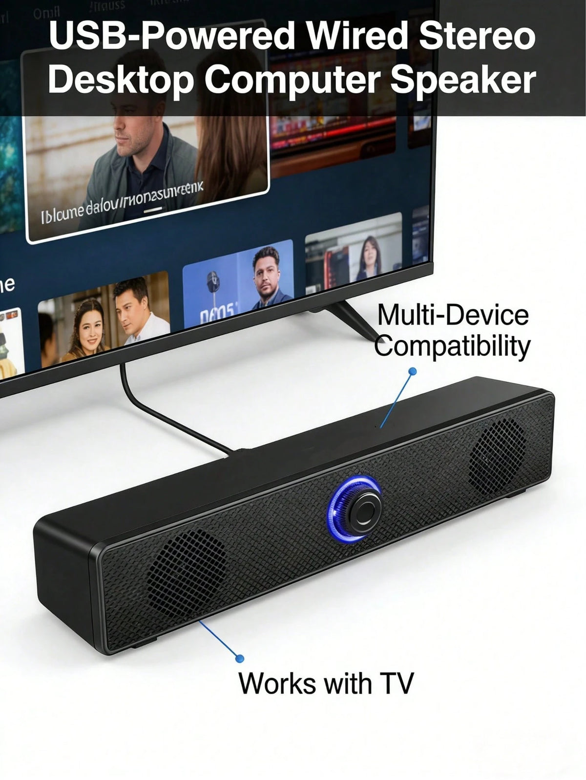 1pc USB Powered Wired Stereo Desktop Speaker, Suitable For Computer, Desktop, Laptop, PC, Tablet, Phone, CD Player, Wireless Speaker, 3.5mm Interface, TV Screen