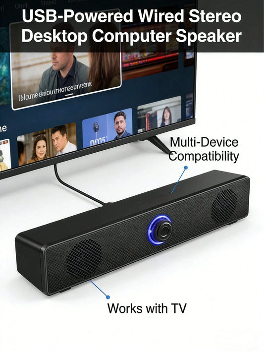 1pc USB Powered Wired Stereo Desktop Speaker, Suitable For Computer, Desktop, Laptop, PC, Tablet, Phone, CD Player, Wireless Speaker, 3.5mm Interface, TV Screen