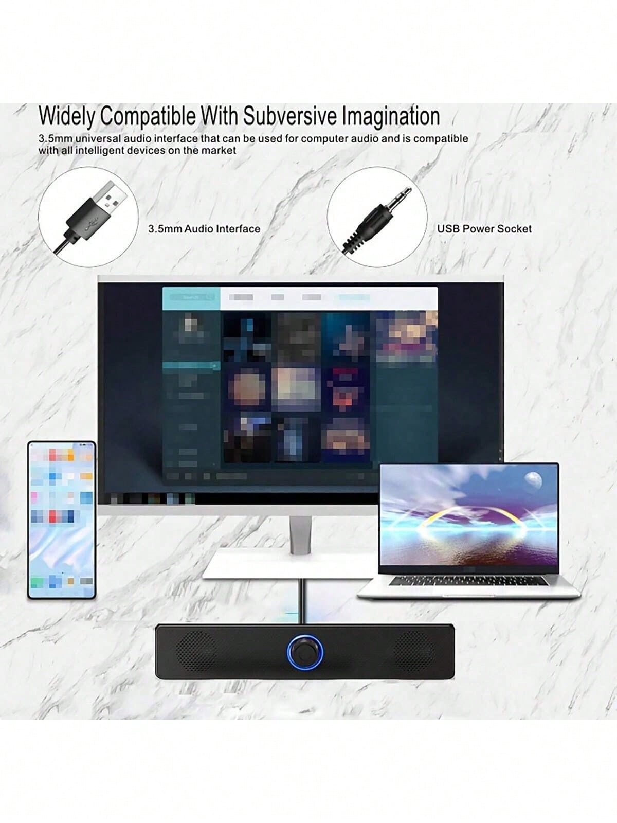 1pc USB Powered Wired Stereo Desktop Speaker, Suitable For Computer, Desktop, Laptop, PC, Tablet, Phone, CD Player, Wireless Speaker, 3.5mm Interface, TV Screen