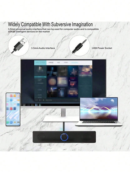 1pc USB Powered Wired Stereo Desktop Speaker, Suitable For Computer, Desktop, Laptop, PC, Tablet, Phone, CD Player, Wireless Speaker, 3.5mm Interface, TV Screen