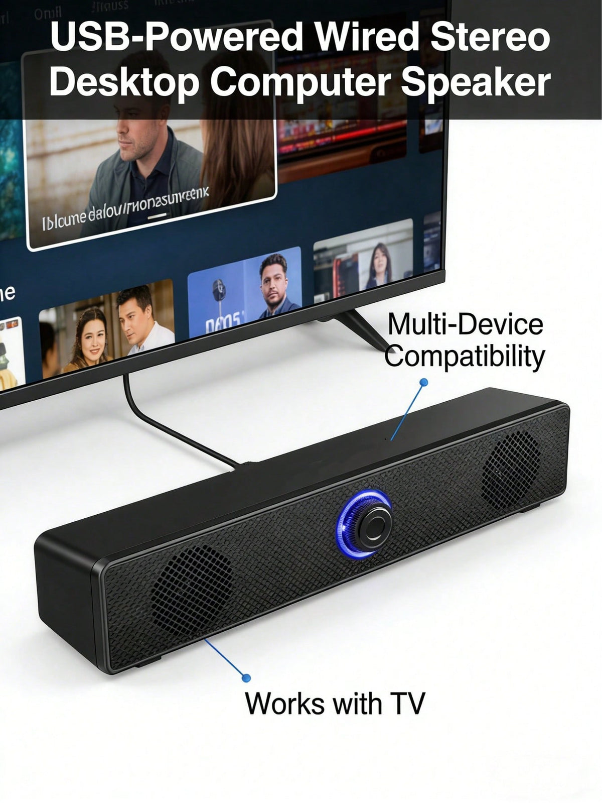 1pc USB Powered Wired Stereo Desktop Speaker, Suitable For Computer, Desktop, Laptop, PC, Tablet, Phone, CD Player, Wireless Speaker, 3.5mm Interface, TV Screen