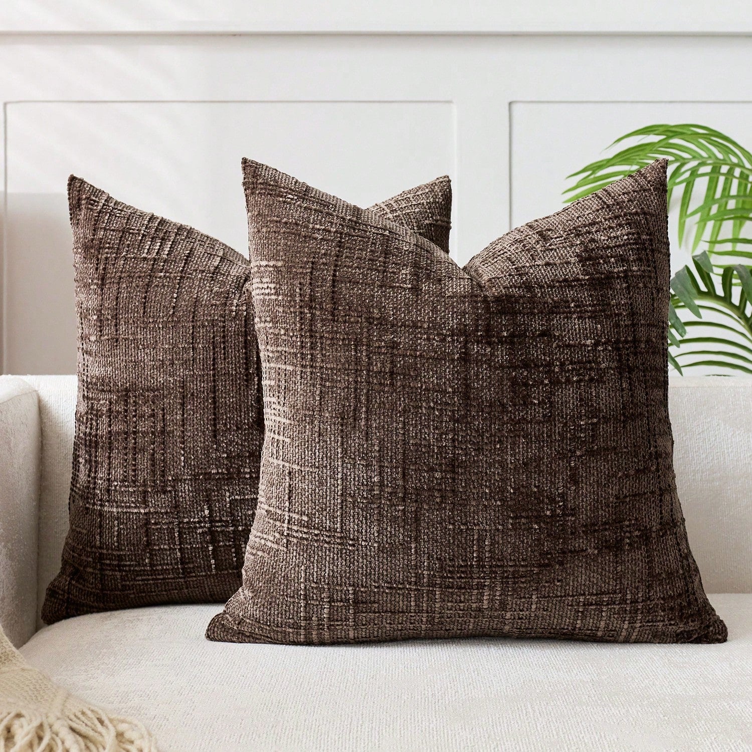 1pc Vintage Chenille Striped Throw Pillow Cover In Deep Beige (Pillow Insert Not Included), 100% Polyester Woven With Zipper, Machine Washable, Geometric Pattern Decorative Cushion Cover For Sofa, Bed